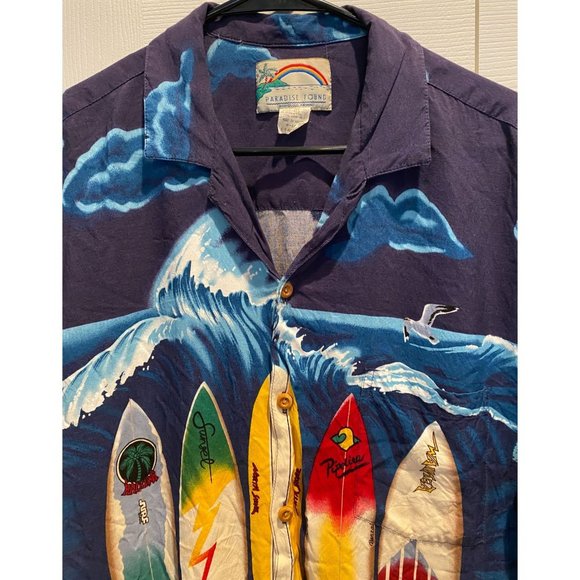 Paradise Found Hawaiian Shirt XL, Honolulu Hawaii, 100% Rayon, Surfboard graphic - Picture 3 of 4